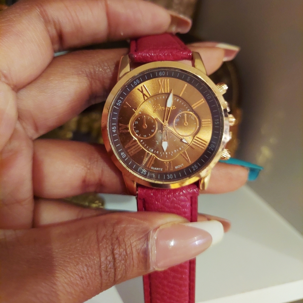 Burgundy rose gold watch